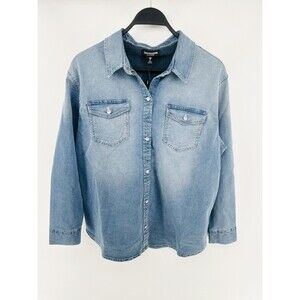 True Religion Denim Western Shirt Light Wash Long Sleeve Button Up Size L